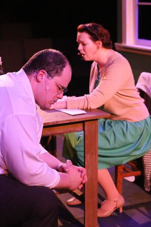 Zachary Allen Farmer as Leo Szilard and Ann Hier as Trude Weiss, singing "Where is Ho Photo