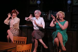 Larissa White, Victoria Valentine, and Ann Hier, singing "Holes in the Donuts," in New Line Theatre's ATOMIC. Photo credit: Jill Ritter Lindberg. @ BroadwayWorld Larissa White, Victoria Valentine, and Ann Hier, singing "Holes in the Donuts," in Ne Photo