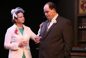 Ann Hier as Trude Weiss and Zachary Allen Farmer as Leo Szilard, in New Line Theatre' Photo
