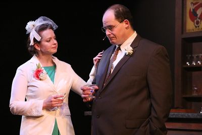 Ann Hier as Trude Weiss and Zachary Allen Farmer as Leo Szilard, in New Line Theatre' Photo