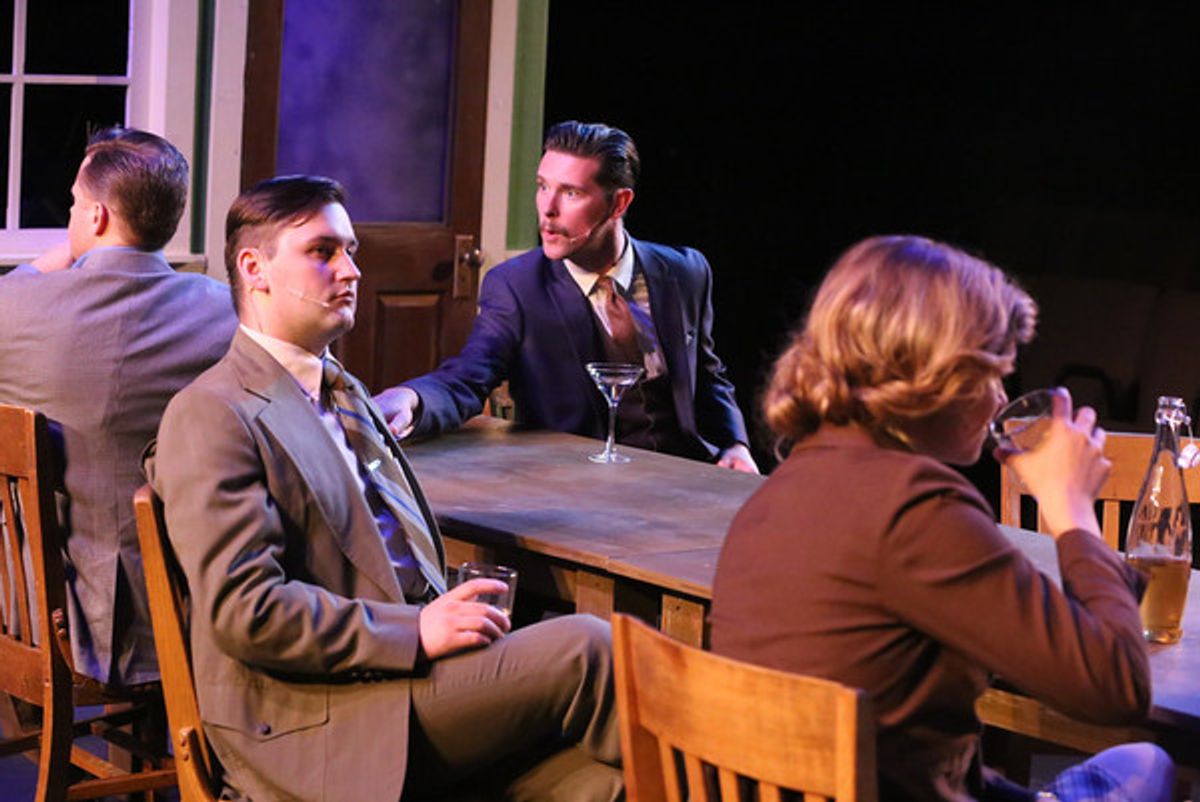 (l-r) Jeffrey M. Wright, Sean Michael, Ryan Scott Foizey, and Larissa White, singing 'What I Tell Myself,' in New Line Theatre's ATOMIC. Photo credit: Jill Ritter Lindberg. at 
