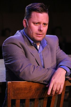 Jeffrey M. Wright as J. Robert Oppenheimer, singing "What I Tell Myself," in New Line Theatre's ATOMIC. Photo credit: Jill Ritter Lindberg. @ BroadwayWorld Jeffrey M. Wright as J. Robert Oppenheimer, singing "What I Tell Myself," in New Line Photo