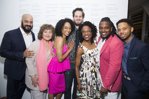 The company of War celebrates opening night (L to R: Austin Durant, Michele Shay, Rac Photo