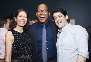 Playwright Branden Jacobs-Jenkins (center) celebrates with outgoing LCT3 Artistic Director Paige Evans and incoming LCT3 Artistic Director Evan Cabnet. @ BroadwayWorld Playwright Branden Jacobs-Jenkins (center) celebrates with outgoing LCT3 Artistic Dir Photo