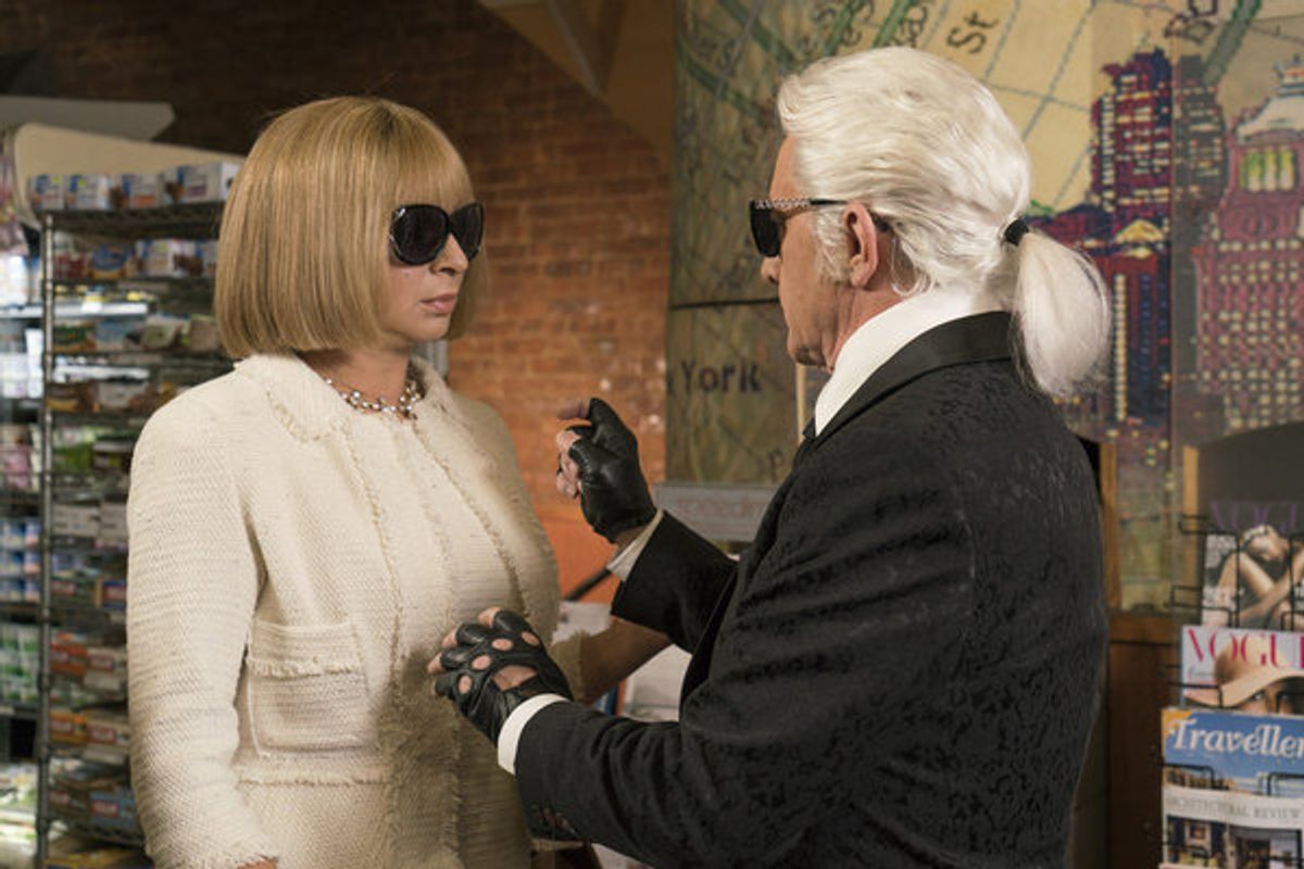MAYA & MARTY -- Episode 101 -- Pictured: (l-r) Maya Rudolph as Anna Wintour, Martin Short as Karl Lagerfeld during the 'Anna Wintour: My NY' sketch on May 31, 2016 -- (Photo by: Barbara Nitke/NBC) at 