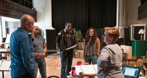 Director Yasen Peyankov with actors Victor Almanzar, ensemble member James Vincent Meredith, Elena Flores and stage manager Laura D. Glenn @ BroadwayWorld Director Yasen Peyankov with actors Victor Almanzar, ensemble member James Vincent Me Photo