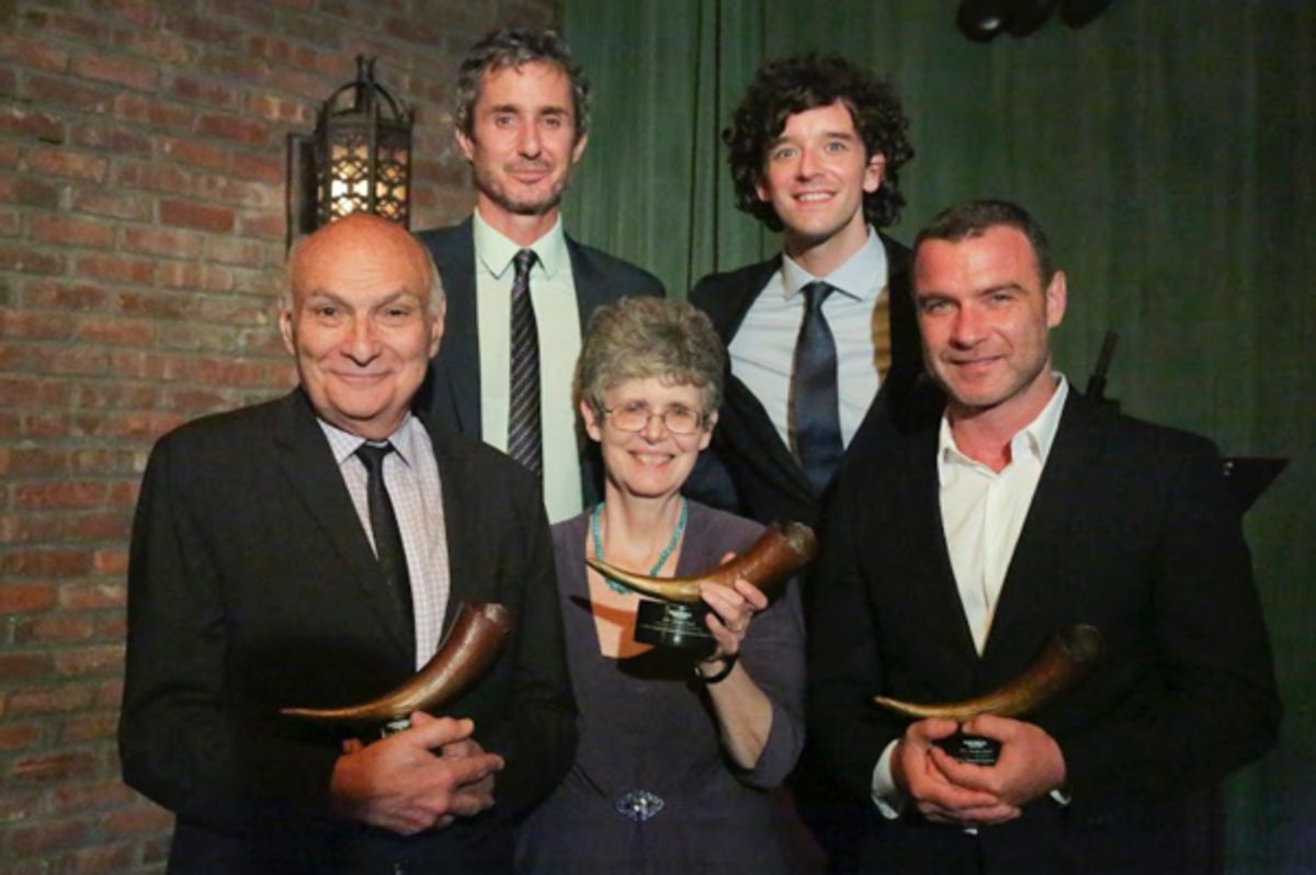 top row: Hosts Marc Vietor & Michael Urie Bottom: Honorees Michael Kahn, Martha Tuck Rozett of The Michael Tuch Foundation, Liev Schreiber at 