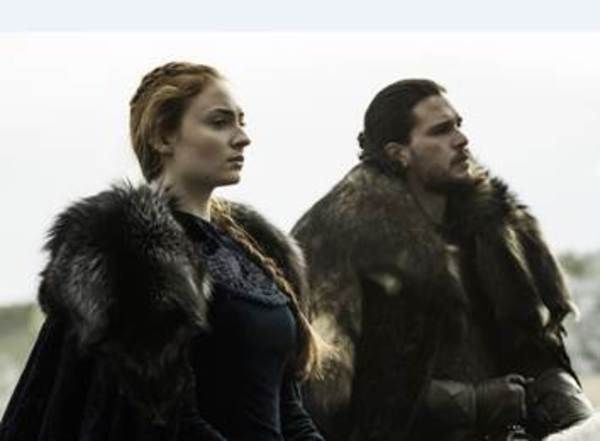 Sophie Turner as Sansa Stark and Kit Harington as Jon Snow Credit: Helen Sloan/HBO Photo