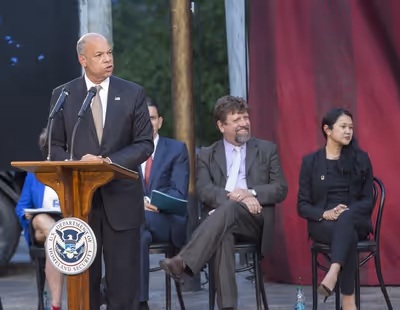 Jeh Johnson, Oskar Eustis, Melissa Chau  Photo