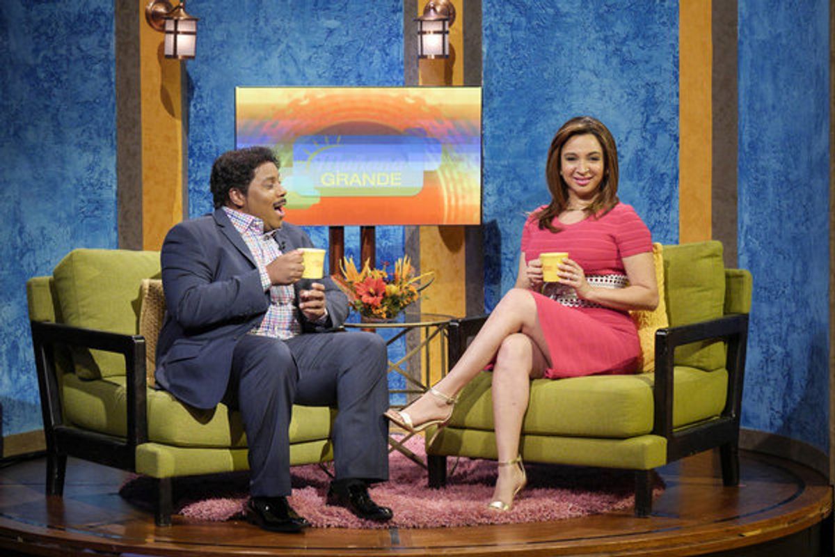 MAYA & MARTY -- Episode 104 -- Pictured: (l-r) Kenan Thompson as Don Ramirez,  Maya Rudolph as Jemina Camila Cantos during the 'MaÃ±ana Grande' sketch on June 21, 2016 -- (Photo by: Steve Fenn/NBC) at 