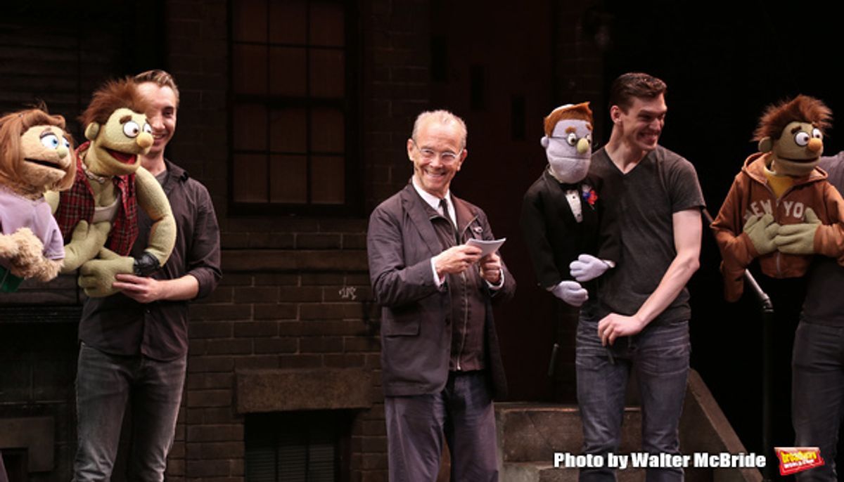 Ricky (played by Jason Jacoby) and Rod (played by Ben Durocher) renew vows with Joel Grey and cast  at 