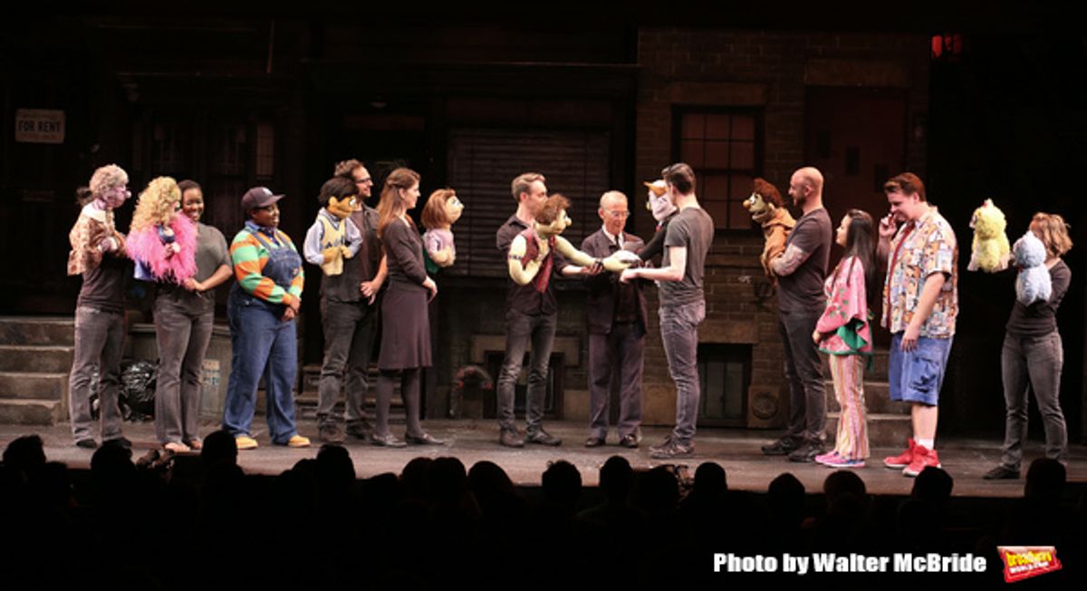  Ricky (played by Jason Jacoby) and Rod (played by Ben Durocher) renew vows with Joel Grey and cast at 