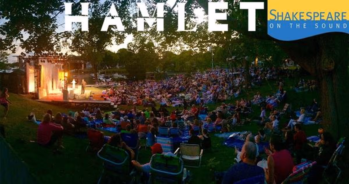 Evening HAMLET: a view of the park and the set after sundown, set by Brian Prather, lighting by Jamie Roderick. Photo by Jamie Roderick. at 