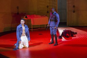 (from left) Jonathan Cake as Macbeth and Clifton Duncan as Macduff in William Shakespeare's Macbeth, directed by Brian Kulick, running June 19 - July 24, 2016 at The Old Globe. Photo by Jim Cox. @ BroadwayWorld (from left) Jonathan Cake as Macbeth and Clifton Duncan as Macduff in William Shakesp Photo