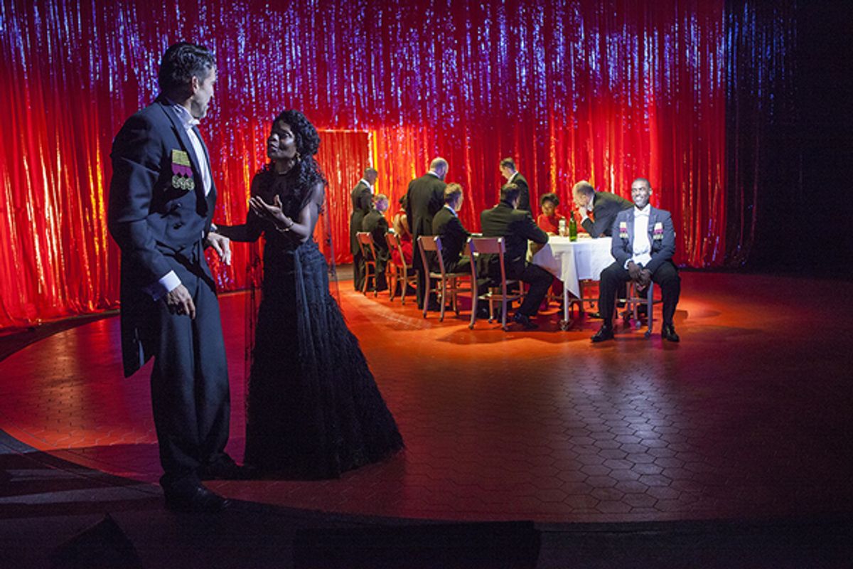 (foreground from left) Jonathan Cake as Macbeth and Marsha Stephanie Blake as Lady Macbeth  at 