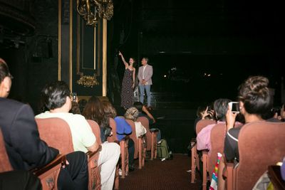 Ali Ewoldt points to the exact seat where she first saw THE PHANTOM OF THE OPERA as a Photo
