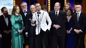 Playwright Stephen Karam accepts the 2016 Tony Award for Best Play on behalf of The H Photo