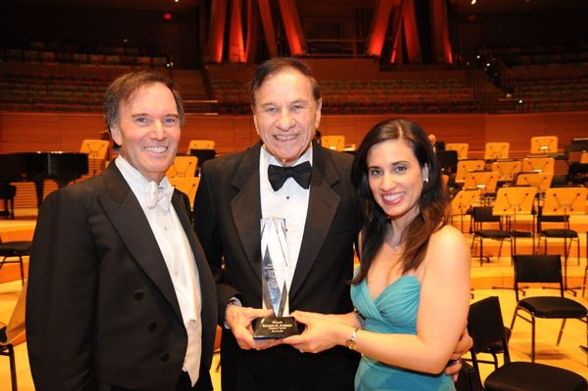 Legendary songwriter Richard M. Sherman receives the LA Lawyers Philharmonics prestigious June Lockhart Humanitarian Award (the Junie from Maestro Gary S. Greene and Executive Director Debra Marisa Kaiser. at 