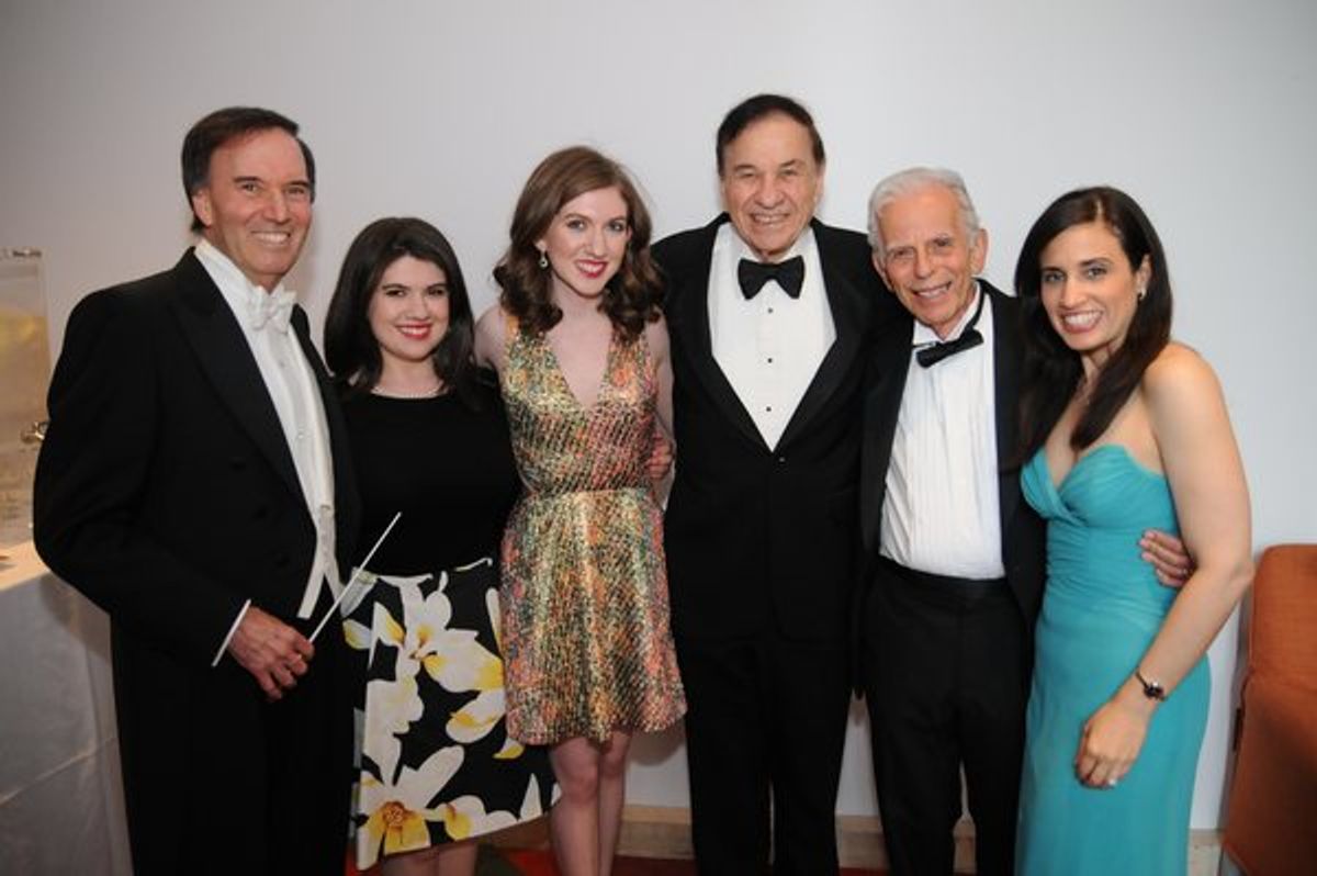 In the Green Room (from left) Maestro Greene, Natalie Gordon, Victoria Gordon, Richard Sherman, piano player Hon. Arthur Gilbert (presiding justice of the California Court of Appeal) and concert producer Debra Marisa Kaiser. at 