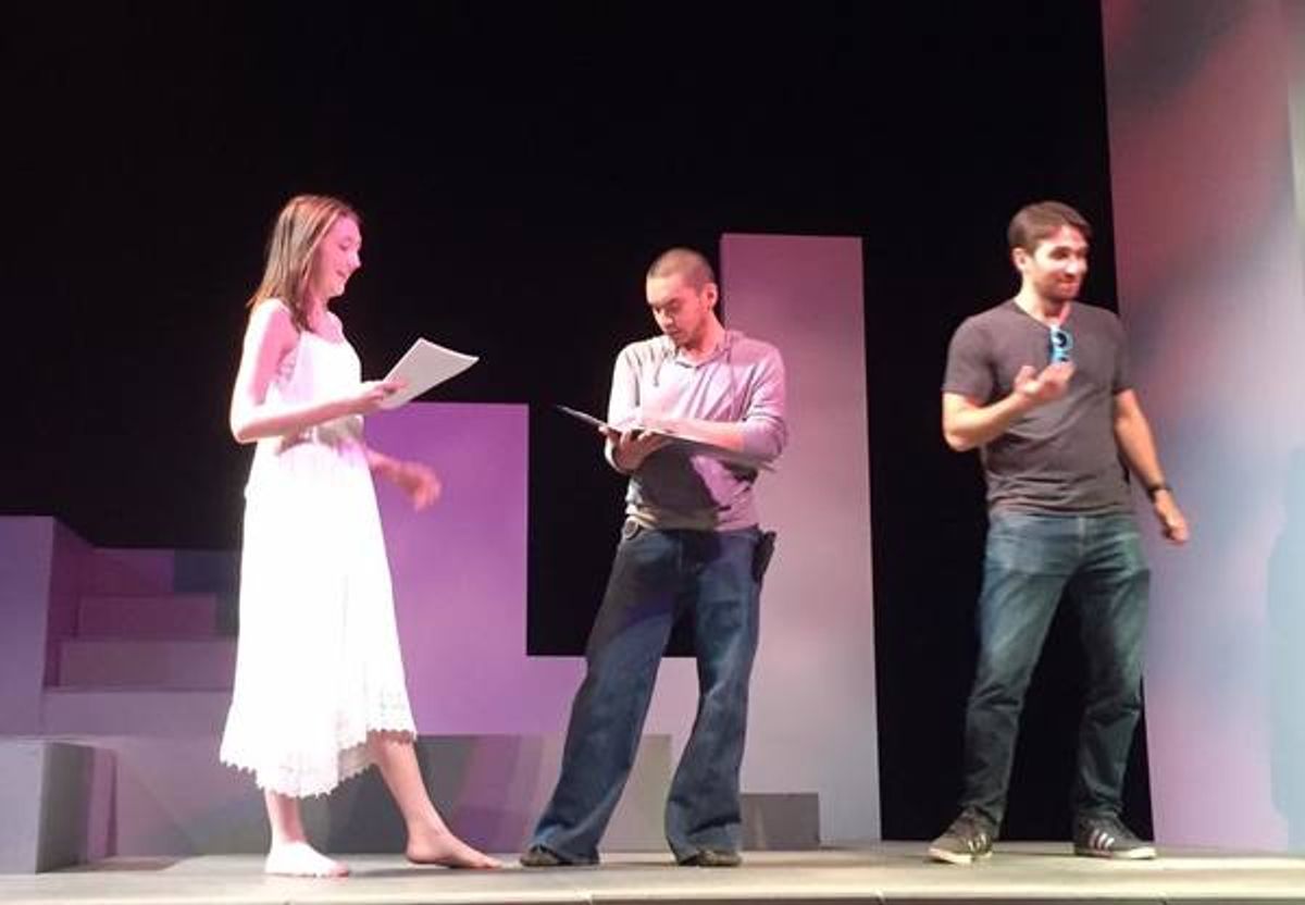 The cast of 'Meri, Mark and the Mother of Sky' in rehearsal (Photo credit to Cassandra Hsiao) at 