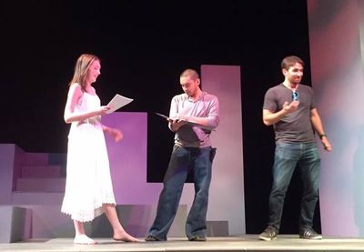 The cast of "Meri, Mark and the Mother of Sky" in rehearsal (Photo credit to Cassandr Photo