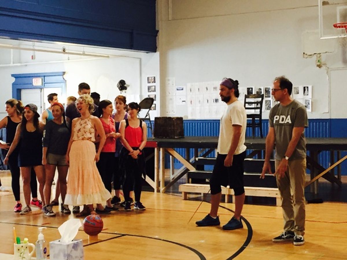 John leading our company in a rousing number. Scarlett Strallen, our lovely Mabel, doesnâ€™t have any fun at all. Will Swenson is no doubt thinking of his next joke.  at 