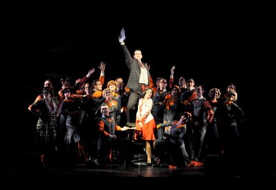 Gabi Carrubba as Millie and Mark Linehan as Trevor Graydon (center) and ensemble perf Photo