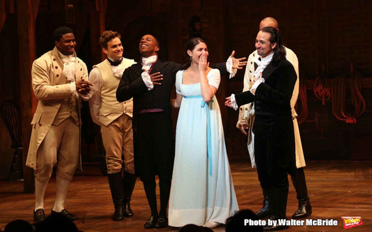 Leslie Odom Jr. and Phillipa Soo with Lin-Manuel Miranda and cast  at 