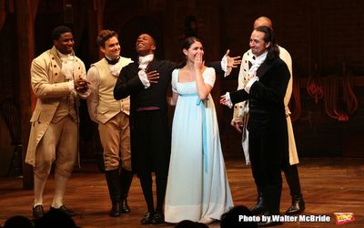 Leslie Odom Jr. and Phillipa Soo with Lin-Manuel Miranda and cast  Photo