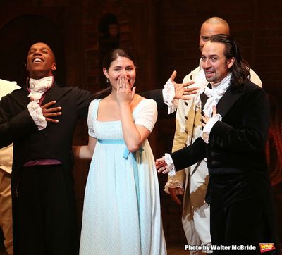 Leslie Odom Jr. and Phillipa Soo with Lin-Manuel Miranda and cast  Photo