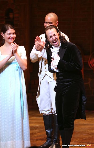 Phillipa Soo and Christopher Jackson with Lin-Manuel Miranda  Photo