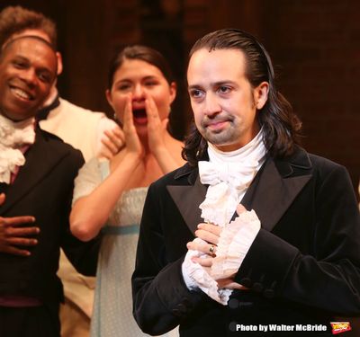 Leslie Odom Jr. and Phillipa Soo with Lin-Manuel Miranda Photo