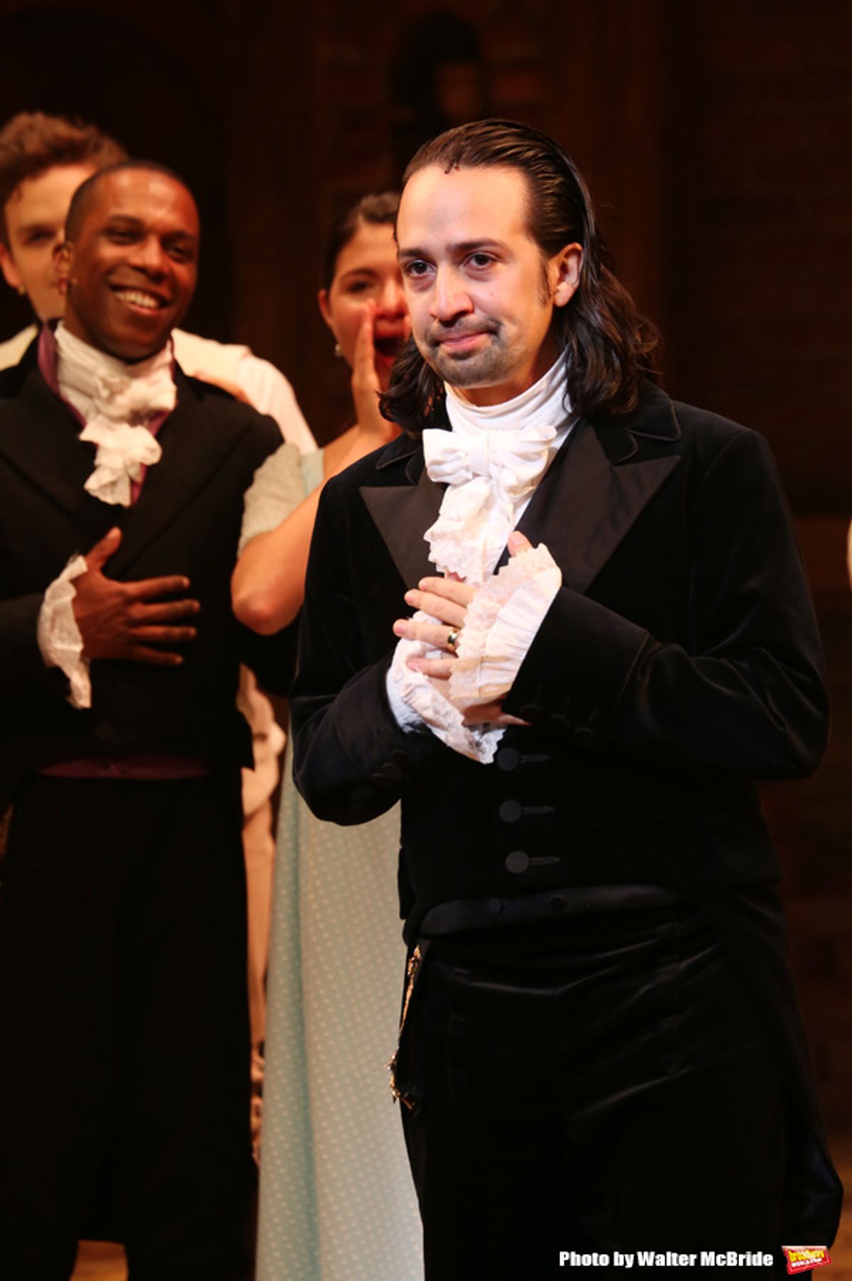 Leslie Odom Jr. and Phillipa Soo with Lin-Manuel Miranda  at 
