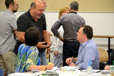 Beth Leavel, Casey Nicholaw, and Brooks Ashmanskas  Photo
