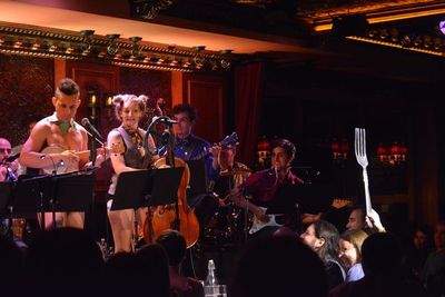 The Skivvies see a fork in the road (portrayed by Max Crumm)! Photo