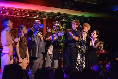 Kermit poses for a photo by James Monroe Iglehart as The Skivvies, Max Crumm, Rick Ly Photo