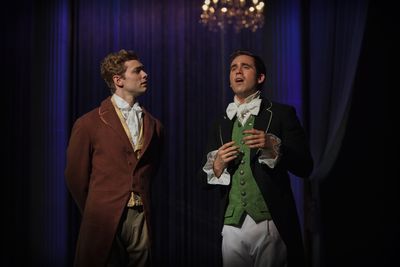 Charles Bingley (Woody Buck) cannot stop raving over Jane Bennet''s (Chloe Tiso) ''wo Photo