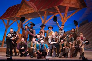 Will Parker (Kevin Munhall) tells the fellas that "everything's up to date in Kansas City!" @ BroadwayWorld Will Parker (Kevin Munhall) tells the fellas that "everything's up to date in Kansas Photo