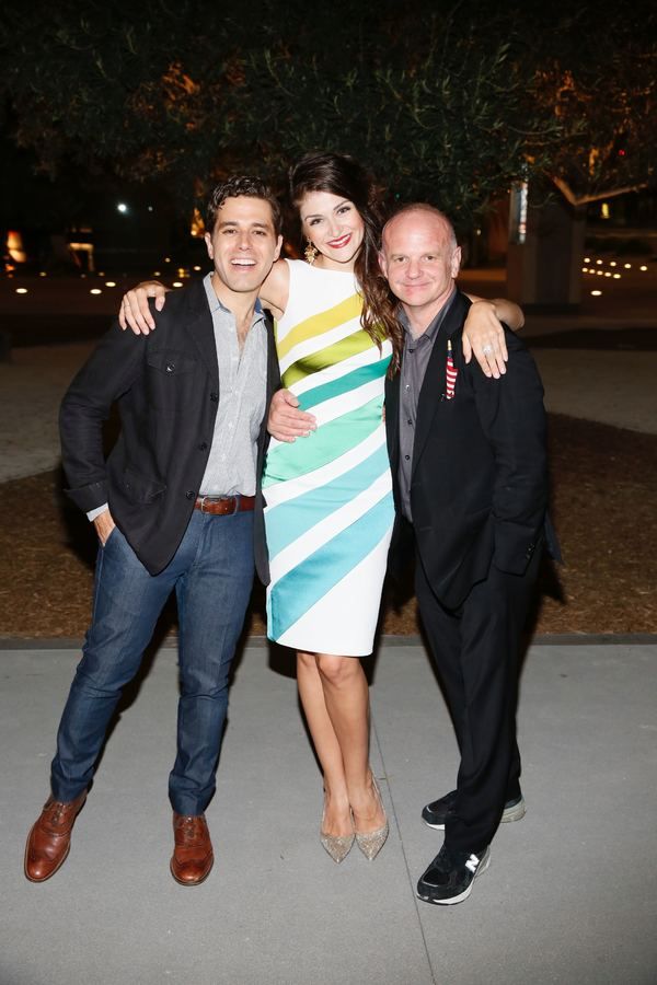 From left, cast members Josh Young, Sarah Hunt and director Michael Wilson pose durin Photo