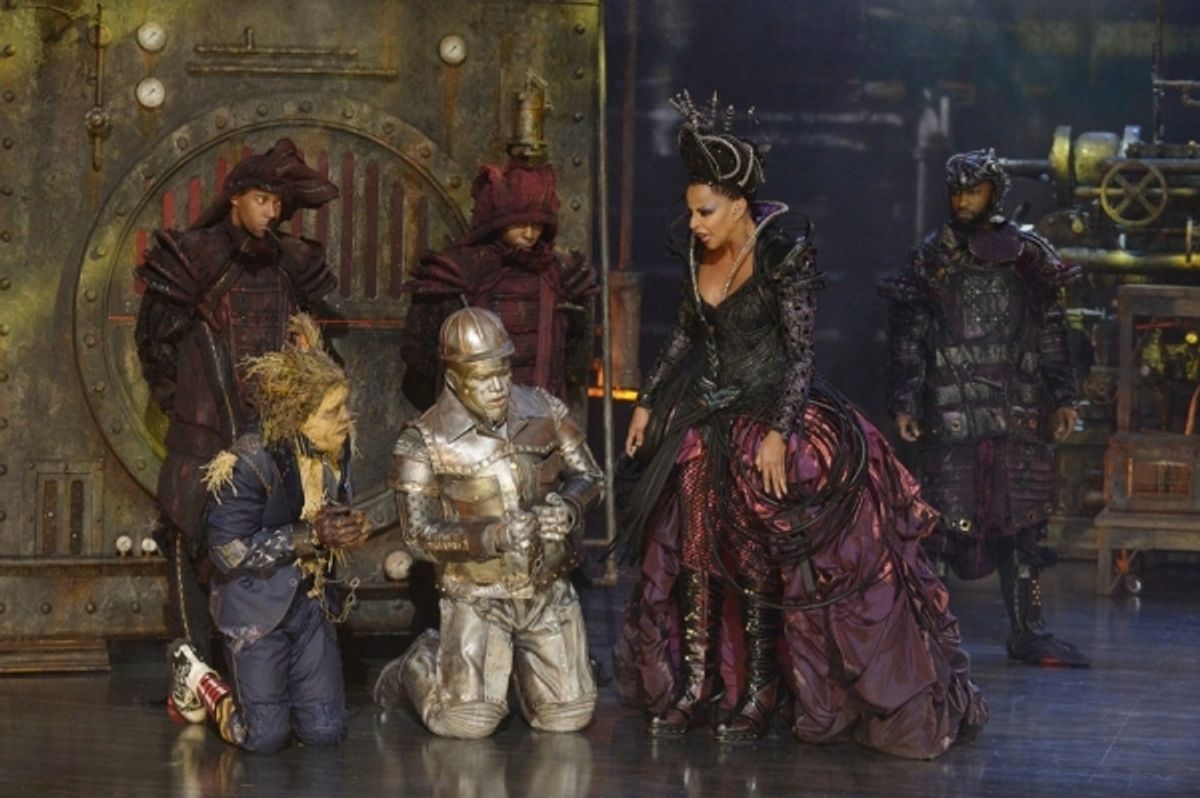 Elijah Kelley as Scarecrow, Ne-Yo as Tin-Man, Mary J Blige as Evillene at 