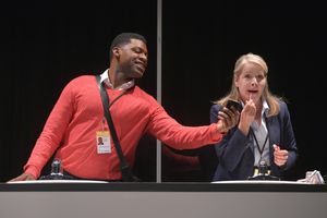 Journalist Will (Richard Prioleau) hits the campaign trail with colleague Stephanie (Tasha Lawrence) @ BroadwayWorld Journalist Will (Richard Prioleau) hits the campaign trail with colleague Stephanie Photo