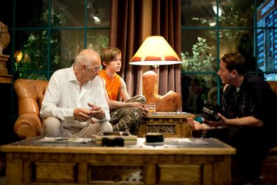Left to right, Actors Frank Langella and Nicholas Hamilton discuss a scene with Direc Photo