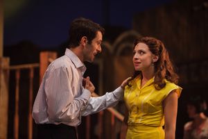 Polly (Katerina Papacostas) questions Bobby's (Sam Lips) sanity when he claims to be living a double-life @ BroadwayWorld Polly (Katerina Papacostas) questions Bobby's (Sam Lips) sanity when he claims to be Photo