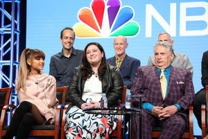 NBCUNIVERSAL EVENTS -- NBCUniversal Summer Press Tour, August 2, 2016 -- NBC''s ''Hairspray Live!'' Panel -- Pictured: (l-r) Back Row: Alex Rudzinski, Live Television Director; Neil Meron, Executive Producer; Front Row: Derek Hough, Ariana Grande, Maddie @ BroadwayWorld NBCUNIVERSAL EVENTS -- NBCUniversal Summer Press Tour, August 2, 2016 -- NBC''s ''Hai Photo