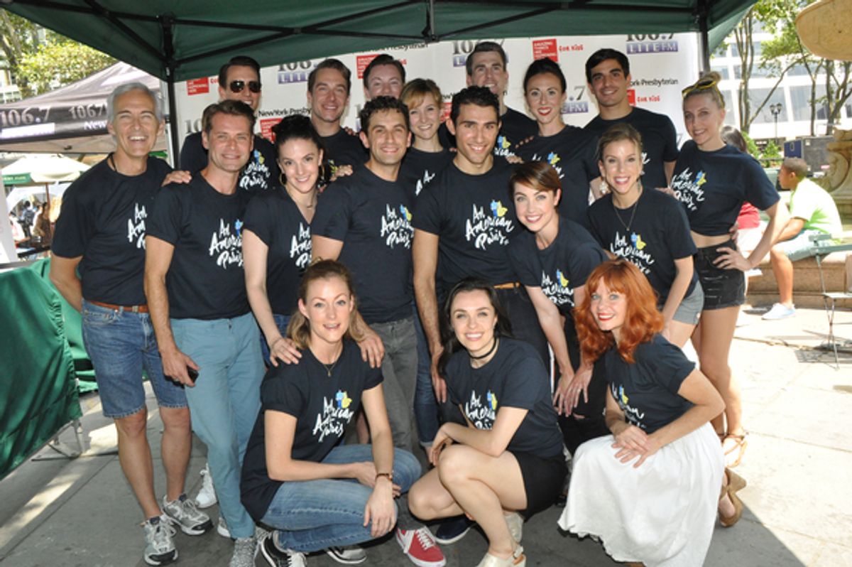 The Cast of American in Paris that includes-Dimitri Kleioris, Leanne Cope, Jill Paice, Brandon Uranowitz, Derek Hanson, Attila Joey Csiki, Megan Dickinson, Kurt Froman, Marina Lazaretto, Cory Linger, Nathan Madden, Charlotte O'Dowd, Candy Olsen, Kristin P at 