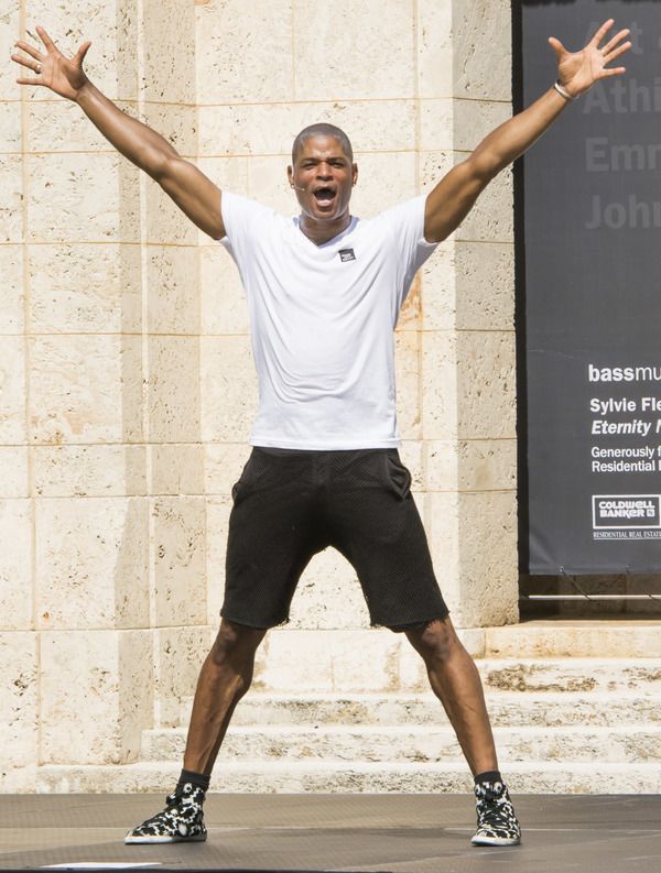 MCB School faculty member Herman Payne emceed the dance party in Collins Park. Photo