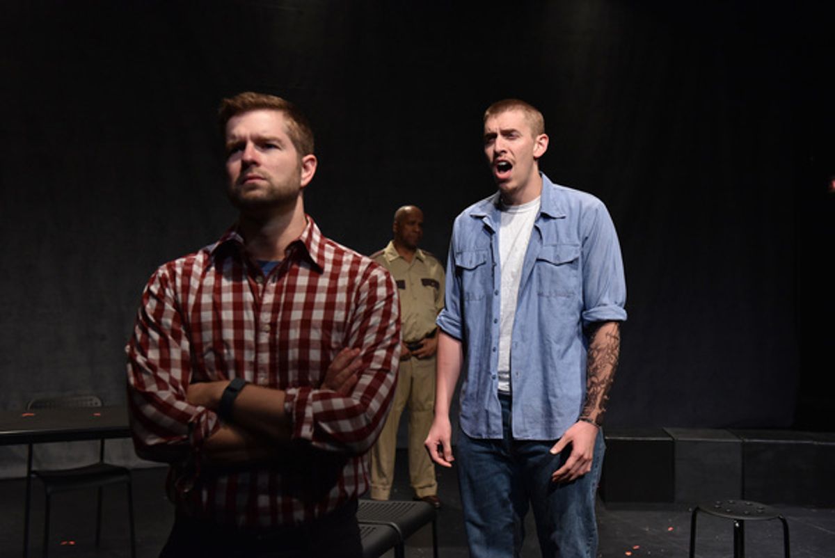 Shaun Baer, Randolph Johnson and Michael Owen Achenbach in PEN, music and lyrics by Leo Schwartz, book and lyrics by DC Cathro, directed by Michael Driscoll, with music direction by Aaron Benham, part of Underscore Theatre Companyâ€™s 3rd annual CHICAGO M at 