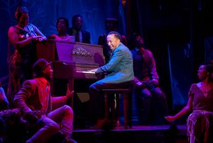 Mark G Meadows (Jelly Roll Morton) with the cast of JELLY'S LAST JAM at Signature The Photo