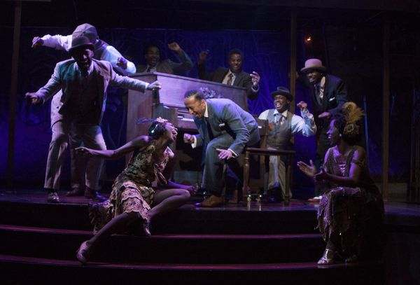 Mark G Meadows (Jelly Roll Morton) with the cast of JELLY'S LAST JAM at Signature The Photo