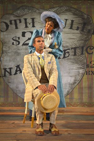 (standing) Elizabeth Carter as Mrs. Clandon and (seated) Lance Gardner as Philip in C Photo